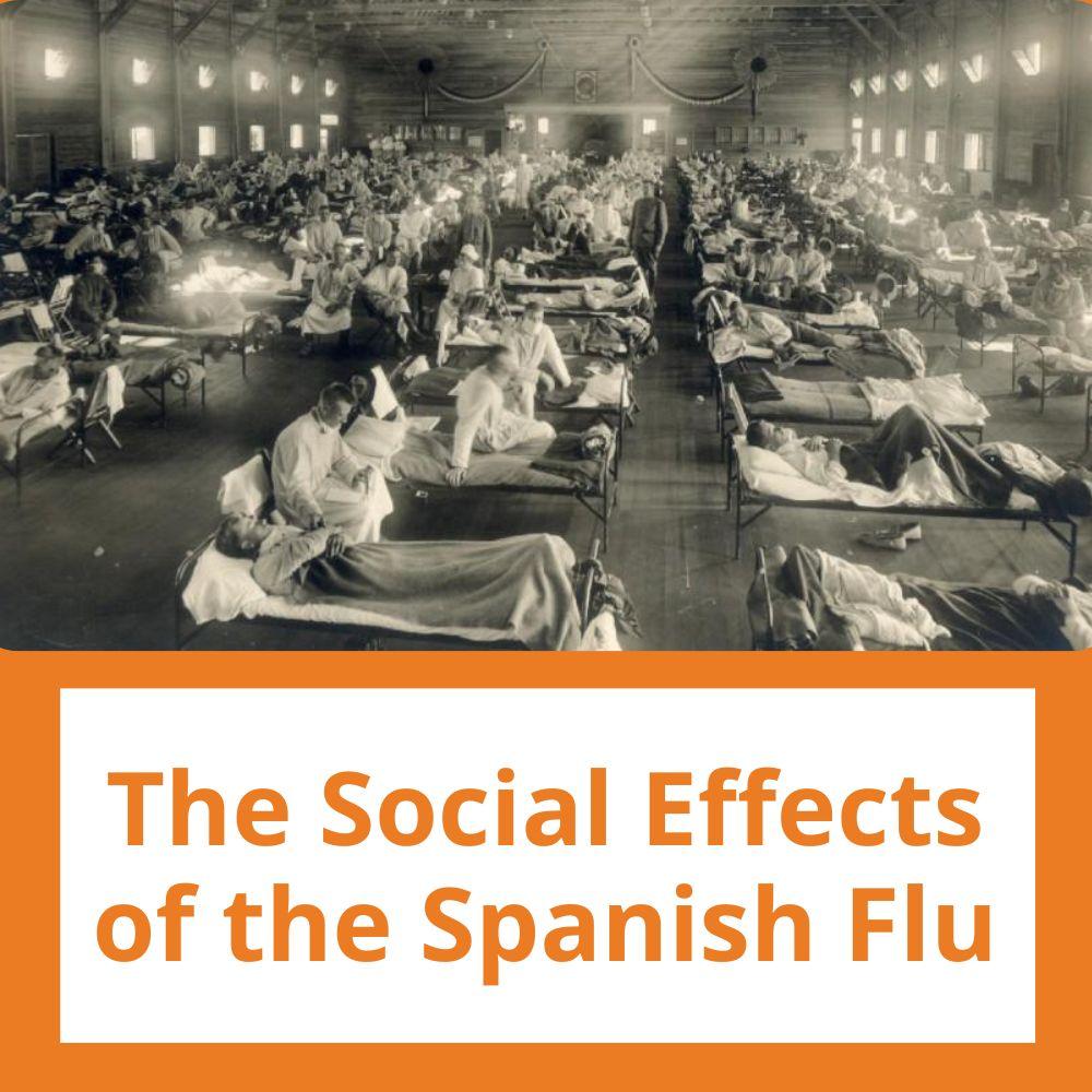 Link to related stories. Image: sick people in hospital. Story headline: The Social Effects of the Spanish Flu
