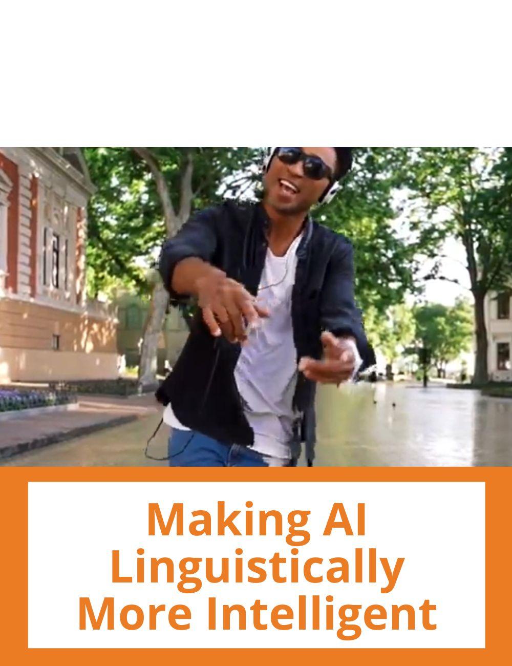 Immagine con podcast e video ad articoli su temi simili. L'immagine di un ragazzo che gesticola rimanda al video intitolato: Making AI Linguistically More Intelligent