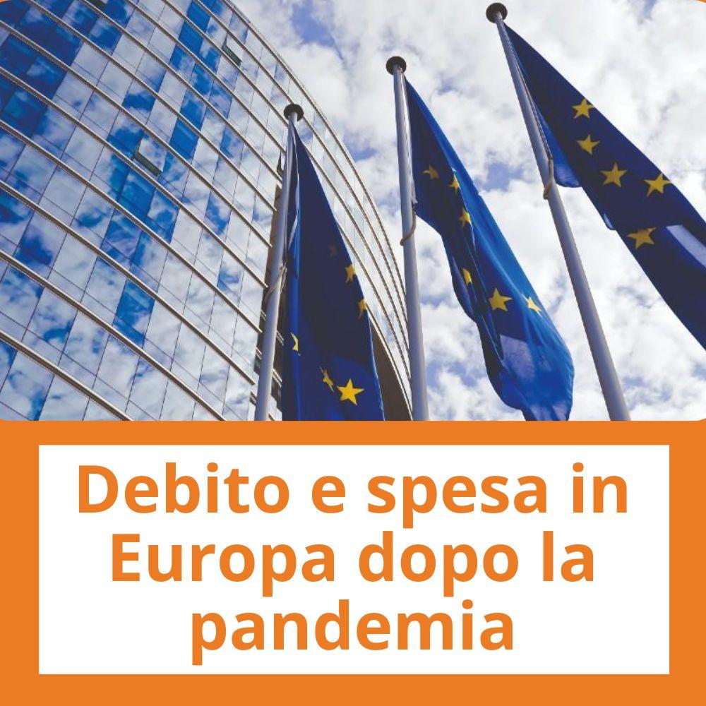 Immagine con link ad articoli su temi simili. L'immagine di tre bandiere dell'Europa rimanda all'articolo intitolato: Debito e spesa in Europa dopo la pandemia