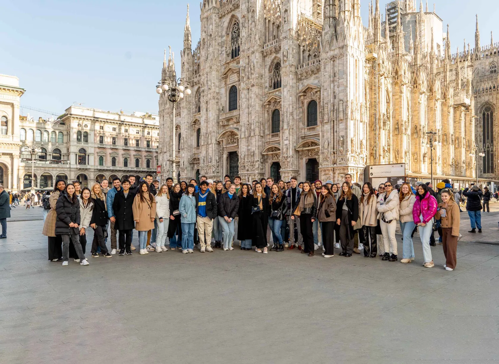 group of exchange students in front of the Duomo, Milan